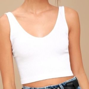 Free People White Ribbed Crop Top